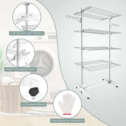 Droogrek voor Wasgoed - Roestvrijstalen Wasrek met Vleugels voor Kleding - 4 Planken, Duurzaam en Ruimtebesparend — thumbnail 2