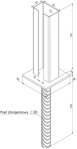 Grondanker met Betonanker voor 60x40mm Metalen Hekpaal - Verzinkt Stalen Paalanker — thumbnail 4