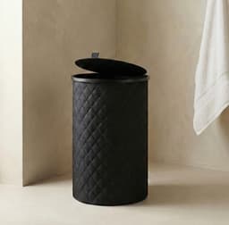MAZAZU Wasmand Rond - 99 Liter - Diamond Stitch - Zwart - Met Deksel & Uitneembare Waszak - Hoog & Smal Design - 38x69 cm — thumbnail 3