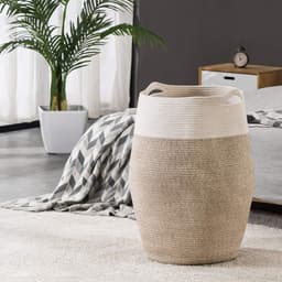 Geweven wasmand van katoenen touw - mand voor wasgoed - ideaal voor wasserette of slaapkamer - 25,6 cm hoog - bruin. — thumbnail 5