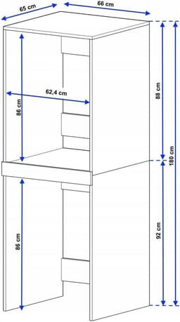 Waskast Hoog voor Wasmachine en Droger | Ruimtebesparende Kast voor Wasruimte of Badkamer | 66x180x65 cm — thumbnail 5