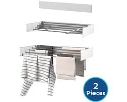 Wasophoogte® Wanddroogrek - Wasrek inklapbaar - Wasrek Hangend - Droogrek inklapbaar - 80cm - 4m drooglengte - Wit - inclusief boormal - 2 STUKS — afbeelding 1