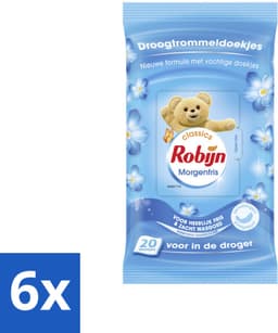 6 x Robijn Droogtrommeldoekjes Morgenfris 20 stuks per verpakking - Droogtrommeldoekjes - Wasgoed Drogen - Frisse Geur - Wasgoed Verzorgen - Kleuren Beschermen — thumbnail 1