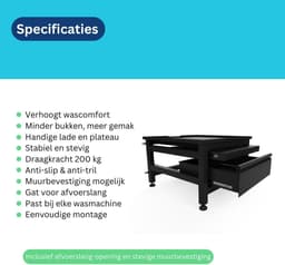 Wasmachine Verhoger - Onderstel met lade - Comfortabel Wassen - Met uittrekbaar blad - 42 cm hoog - Zwart — thumbnail 5