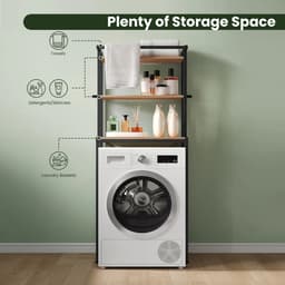 MakkelijkMooi Wasmachine Kast Zwart/Bruin - Opbergkast Badkamer&Toilet - Stellingkast Metaal - Wasmachine Ombouw - 162 x 67 x 40 — thumbnail 4
