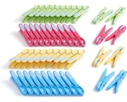 Premium wasknijpers in bloemdesign (48 stuks) - Blauw, Geel, Groen, Roze