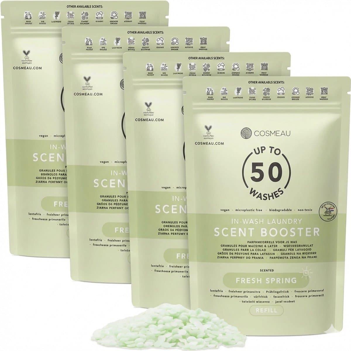 Cosmeau NL Geurbooster 200 Lentefris Navulling Refill - Geurparels - 200 Wasbeurten - Fris - 1000g - Geurkralen Wasparfum Scent Booster — afbeelding 1