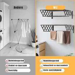 DnA® Wanddroogrek - Wanddroogrek Inklapbaar - Droogrek Muur - Wanddroogmolen - Zwart - 42cm x 18cm x 12cm — thumbnail 3