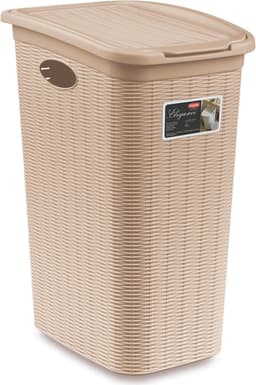Wasmand Set - Wasverzamelaar Deksel - Kleine Ruimtes - Ventilatie Gaten - 36 Liter 3 Stuks - Beige Rotanlook — thumbnail 1