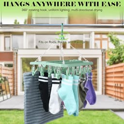Opvouwbaar droogrek – Inclusief 32 knijpers – Ruimtebesparende sokkendroger – Multifunctionele wasknijpers – Ideaal voor het drogen van ondergoed, babykleding, mutsen en sokken – Groen — thumbnail 5