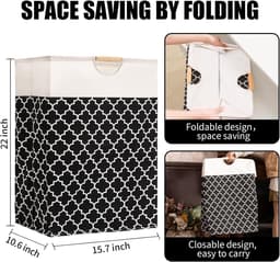 Opvouwbare wasmand van 72 liter met houten handgrepen (set van 1) - ideaal voor het opbergen van kleding - dekens en speelgoed. Perfect voor het organiseren van de slaapkamer - badkamer en woonkamer. — thumbnail 2