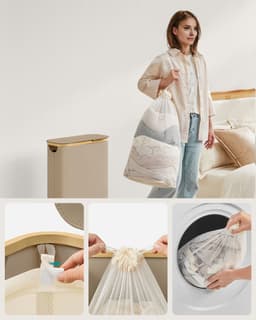 SONGMICS LCB506N02 - Opvouwbare Wasmand met Bamboe Handgrepen - Uitneembare Waszak - Oxford Stof — thumbnail 5