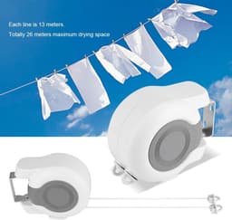 Dailygoods- Waslijn Uittrekbaar - Wanddroogrek - 2x 13 Meter - Duurzaam - Ruimtebesparend - Eenvoudig te Installeren - Drooglijn — thumbnail 4
