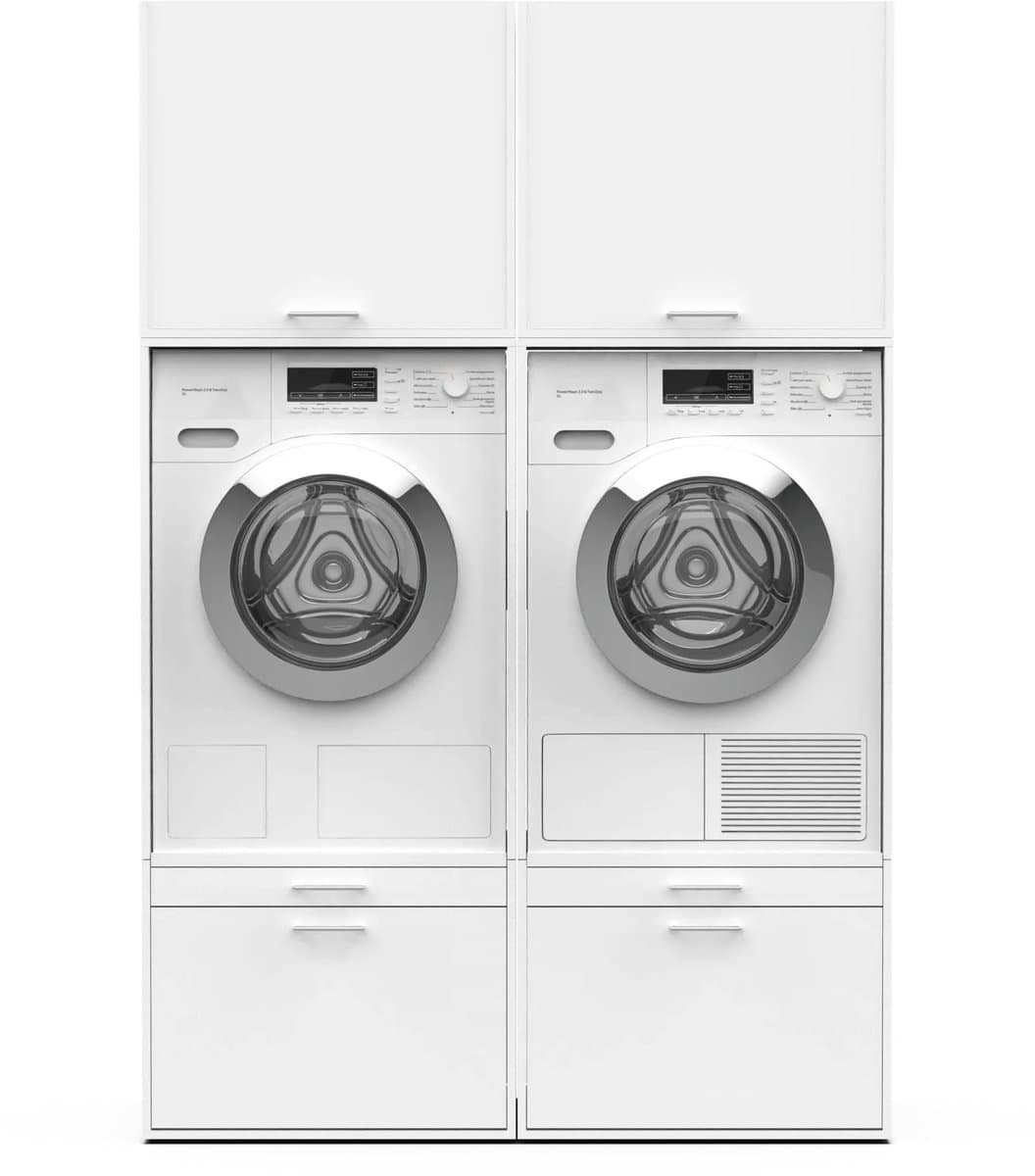 Washcab® Wasmachine Kast - Wasmachine Verhoger - Wasmachine Ombouw - Wit - Duo Set High 1 - 120kg draagkracht - 5 jaar garantie — afbeelding 1