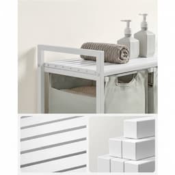 Witte Wasmand met 3 Vakken – Afneembare Waszakken & Plank – Metalen Frame – 3×38 L — thumbnail 3
