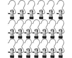 Multifunctionele Knijpers - Haken Kledingrek - Kleding Drogen - Roestvrij Staal - 12x23cm - 20 Stuks