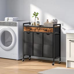 Deniva - Wasmand - Wassorteerder - 3 Vakken - Wasmandkast - 2 Lades - Uitschuifbare waszakken - Op Wielen - 84x30x96 Cm - Hout — thumbnail 3