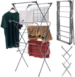 KADAX Zwart torendroogrek, wasrek van gepoedercoat staal, staand droogrek met 15 m droogoppervlak, wasdroger met antislipvoetjes (zwart) — thumbnail 1