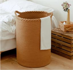 Thuys – Hoge Wasmand Van Gevlochten Katoen – Bruine Mand Voor Slaapkamer – Woonkamer – Badkamer En Kinderkamer — thumbnail 1