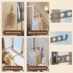 Wandgemonteerd kledingrek, opvouwbaar kledingrek met 8 stangen, 180° draaibaar droogrek van roestvrij staal voor badkamer, balkon, slaapkamer (zwart) — thumbnail 4
