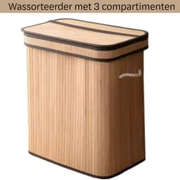 Ceruzo Wasmand 3 Vakken – Bamboe Wassorteerder 100L – Wasbare Binnenzak – H60 cm – Naturel — thumbnail 5