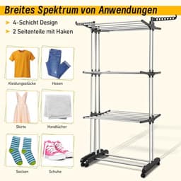 2-in-1 droogrek toren uittrekbaar 75-150 cm - Inklapbaar wasdroger met 4 niveaus en draaibare zijvleugels voor binnen en buiten — thumbnail 2
