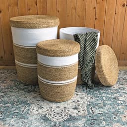 Lavandoux - Wasmand met Deksel - Zeegras - Naturel/Wit - S: Ø30 x H40 cm — thumbnail 2