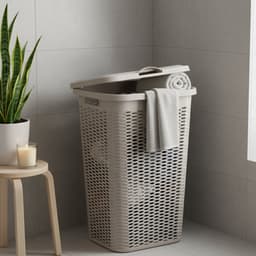Plasticforte Wasmand Ventilation - met deksel - beige - kunststof - 51 liter - 43 x 35 x 61 cm - Badkamer - Wasgoed - Nieuw design - Zeer stevig — thumbnail 2