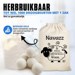 Navazz Drogerballen - 6 XL Droogballen - 100% schapenwol - Herbruikbare Wasdrogerballen - Wasbollen - Verkorte droogtijd - Energiebesparend — thumbnail 3