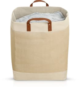Bera Home – Wollen Was- & Opbergmand – Crème – 35×35×56 cm – 68L – Met Leren Handgreep – Opvouwbaar & Ruimtebesparend — thumbnail 1