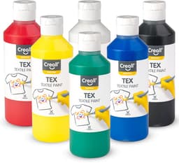 Creall Tex - Textiel- & Stoffenverf - Assortiment set met 6 kleuren - 6 x 250ml - Machine wasbaar na fixatie - Voor T-shirts, jeans, schoenen, stoffen tassen, meubels en auto-interieurs/hemelbekleding - Gemaakt in NL - Glutenvrij — thumbnail 1
