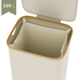 Wasmand 100 Liter met Deksel – Opvouwbare Wasmand – Beige – Middel Groot Formaat voor Badkamer – IN-HOMEXL Modena — thumbnail 3