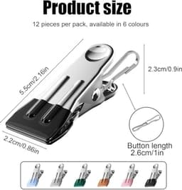 Set van 12 RVS Klemmen voor Kleding met Haken - Winddichte Kleuren Kledingknijpers - Stevige Kledingclips voor Buiten - Ideaal voor Kledinglijn, Chipzakken en Voedsel — thumbnail 2