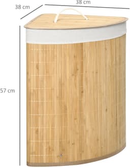 Pugsdrly 55 L wasmand met deksel, handvat, wassorteerder met uitneembare waszak voor badkamer, bamboe, naturel — thumbnail 2