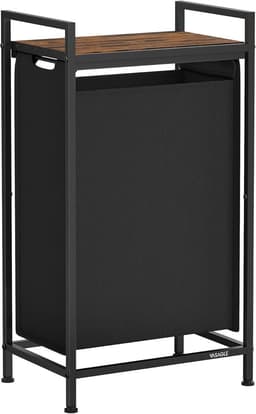 Furnstar Wasmand - Wasverzamelaar met plank - Wasbox - Afneembare waszak van Oxford weefsel - Metalen frame - 47L - 42 x 28 x 75 cm - Inktzwart Vintage Bruin — thumbnail 1