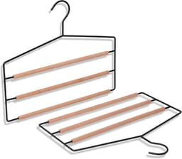 Broekrek van hout en metaal met meerdere lagen - Slank, elegant ontwerp - 2-pack - Ruimtebesparend - Meerdere hangers voor jeans, rokken, kleding, accessoires — thumbnail 1