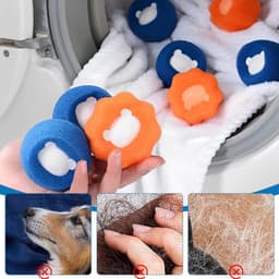 12 stuks - Wasmachinehaarverzamelaar - Wasmachinereinigingsspons - Wasballen - Pluizenfilter - Anti-klit - Herbruikbaar - Voor het verzamelen van dierenhaar en pluisjes - Blauw en oranje - 5 x 5 x 4,2 cm - Geschikt voor wasmachines — thumbnail 5