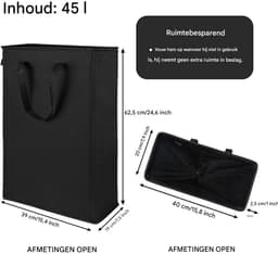 QTTVBTNA -Smalle Wasmand 45L – Opvouwbare Waszak met Handvatten – Slanke Wasmand voor Vuile Kleding – Ruimtebesparende Opbergmand, Lichtgewicht en Duurzaam (Zwart) — thumbnail 5