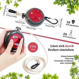 Uittrekbare waslijn voor buiten en binnen - 10 meter draagbare waslijn voor vakantie, camping en reizen — thumbnail 4