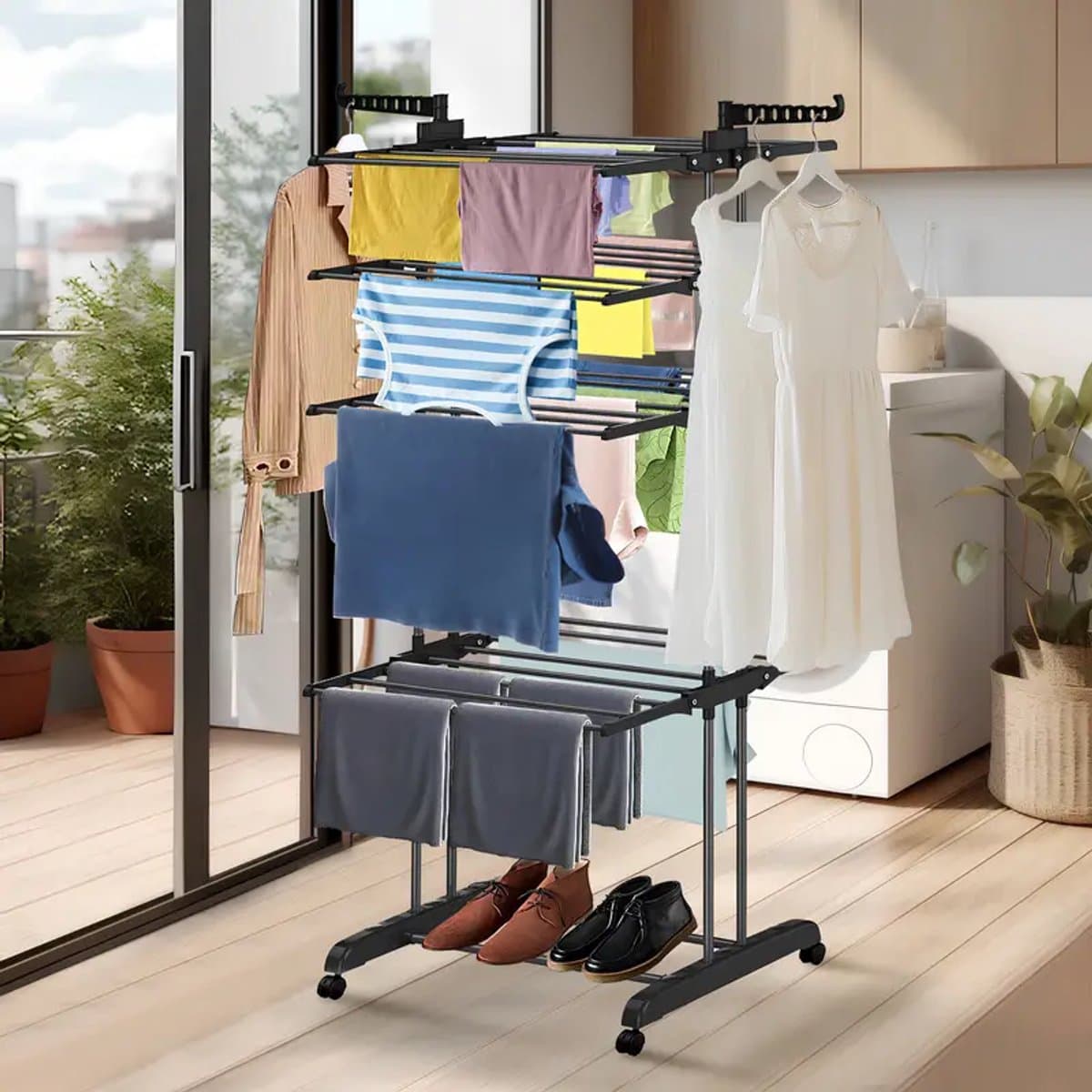 Uitschuifbaar Droogrek met 5 Niveaus – 177×76×56 cm | Extra Ruim, Stevig & Verrijdbaar — afbeelding 1