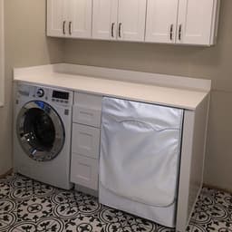 Wasmachine Hoes - Wasmachine Beschermer - Waterdicht, Zonwerend en Stofdicht - Stofdicht en waterdicht polyester - Verstelbare zonwering - Past op de meeste machines met voorlader - 60 x 55 x 85 CM - Zilver — thumbnail 2