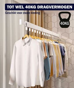 PLAY IT Wanddroogrek 127cm Inklapbaar 18 Haken Wit - Wasrek/Droogrek Hangend + 1 Handdoek Haakje — thumbnail 2