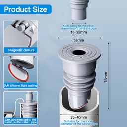 35-40mm Wasmachine Afdichting Slangstop, Grijs Afvoerslang voor Wasmachine Afvoerslangafdichting Wasmachine, Rioolbuisafdichting voor Afvoerputje Wasmachine Afvoerafdichting Siliconen — thumbnail 4