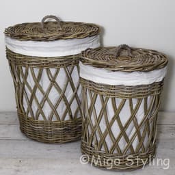 Wasmand - Rond - Open - Met binnenzak - Riet - Rotan - Dia38xH48 cm — thumbnail 2