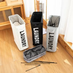 Nivard Wassorteerder - Wasmand 1 Vak - Laundry Basket - Wassorteerder Op Wieltjes - Bag - Wit — thumbnail 4