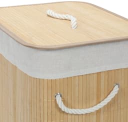 Bamboe wasmand met deksel en 60L uitneembare zak - Beige — thumbnail 4
