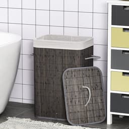 HOMCOM-Wäschekorb-Bambus, Metall-43L x 32B x 61H cm-Grau — thumbnail 2