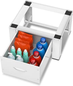 Wasmachine opbouwmeubel met lade - 32.5 cm hoog - Wasmachine Verhoger - Wasmachine Sokkel - Wit — thumbnail 1