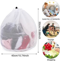 Netwaszakken - 3 Stuks - 40x50cm - Wasnet Waszak - met Trekkoord - Herbruikbare - Wasnetten voor Wasmachine - Wasnetten - Waszakjes - Kledingzakjes - Herbruikbare - Travel Organizer - Geschikt voor Babykleding, Bh's, Ondergoed, Sokken, Shirts - Wit — thumbnail 5