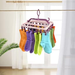 Wasrek - droogrek inklapbaar - kunststof hangdroger met 32 wasknijpers - droogrek hangend - babykleding, ondergoed, sokken - droogrekken - roze — thumbnail 4